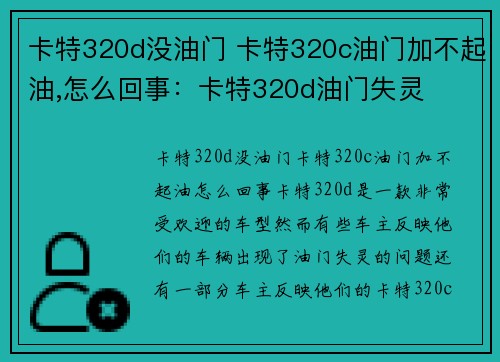 卡特320d没油门 卡特320c油门加不起油,怎么回事：卡特320d油门失灵