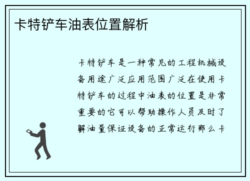 卡特铲车油表位置解析